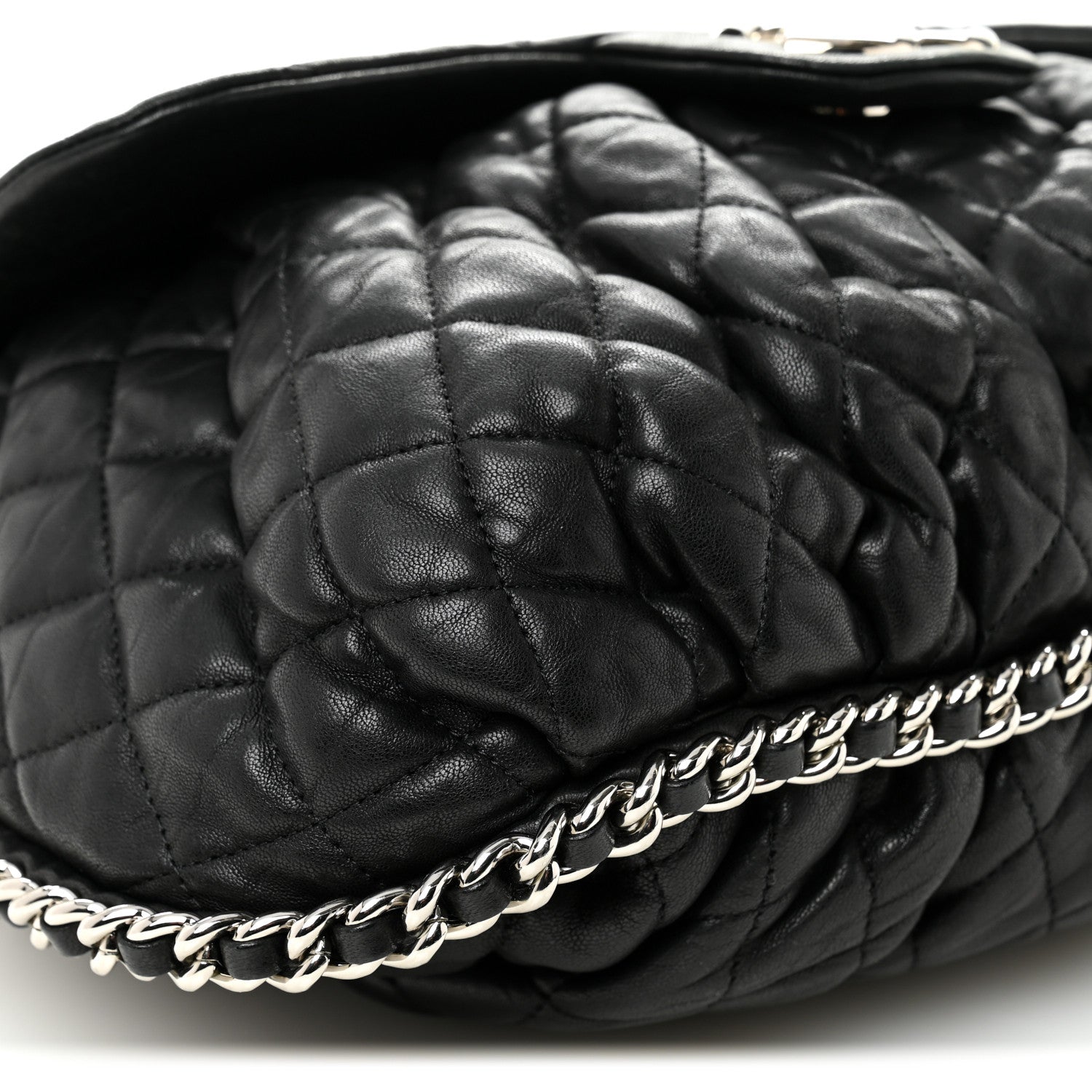 Chanel Washed Lambskin Quilted Large Chain Around Messenger Black 9 of 10