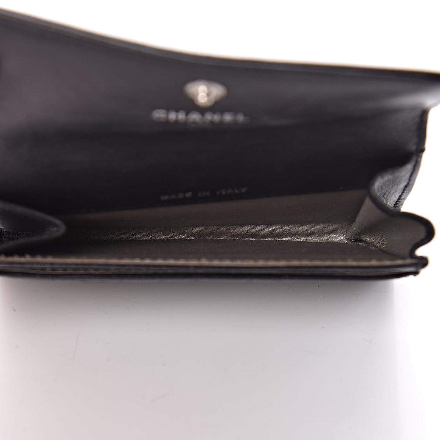 Lambskin Camellia Embossed Card Holder Wallet Black