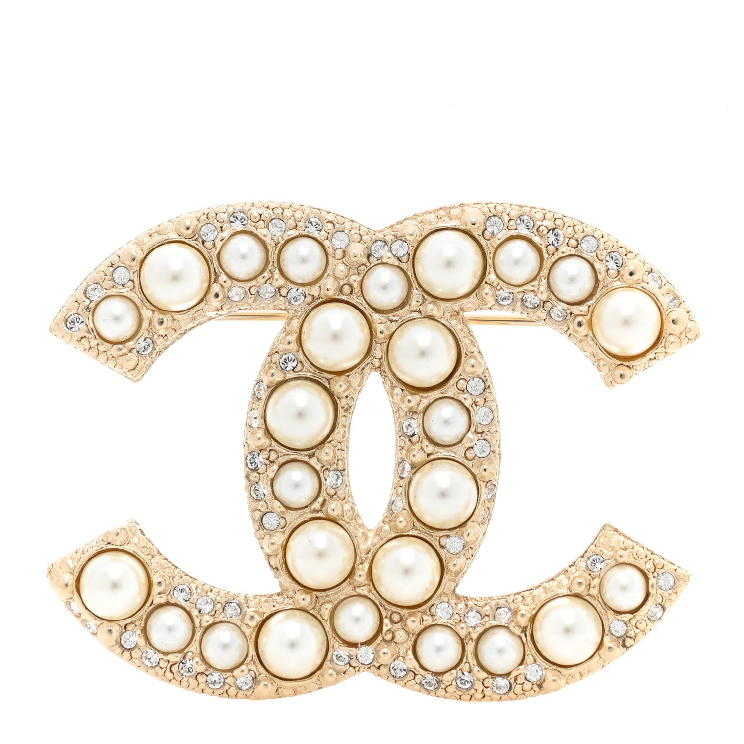 Chanel Metal Crystal Graduated Pearl CC Brooch Gold 1 of 4