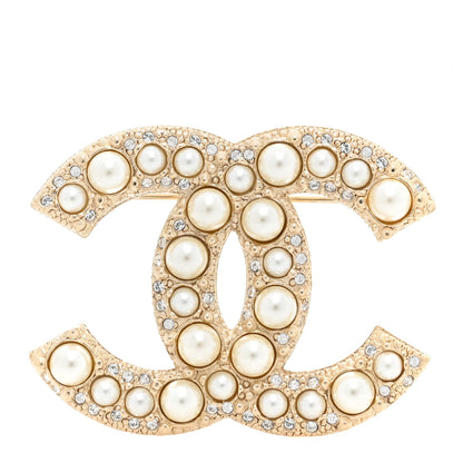 Chanel Metal Crystal Graduated Pearl CC Brooch Gold 1 of 4