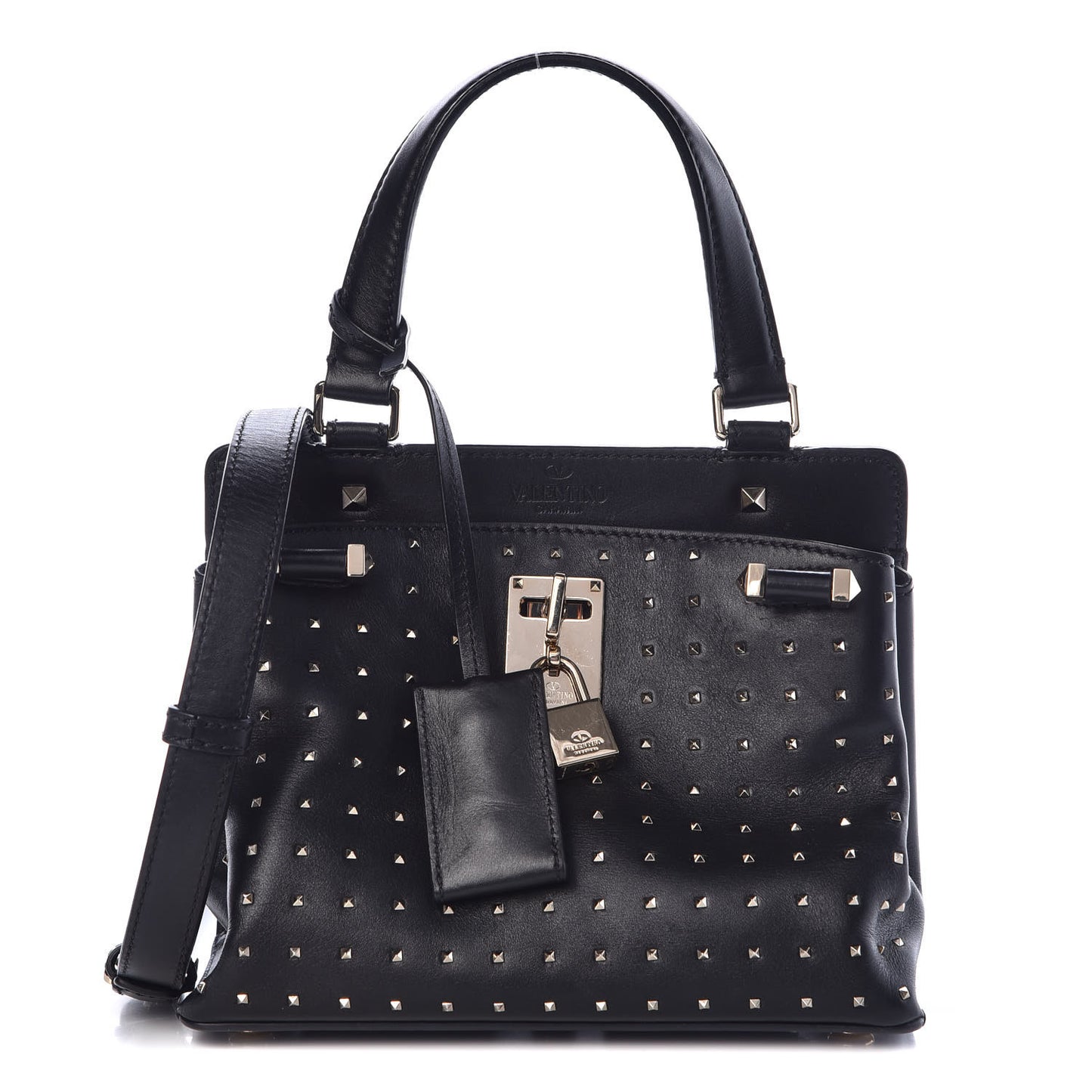 Calfskin Studded Small Joylock Satchel Black