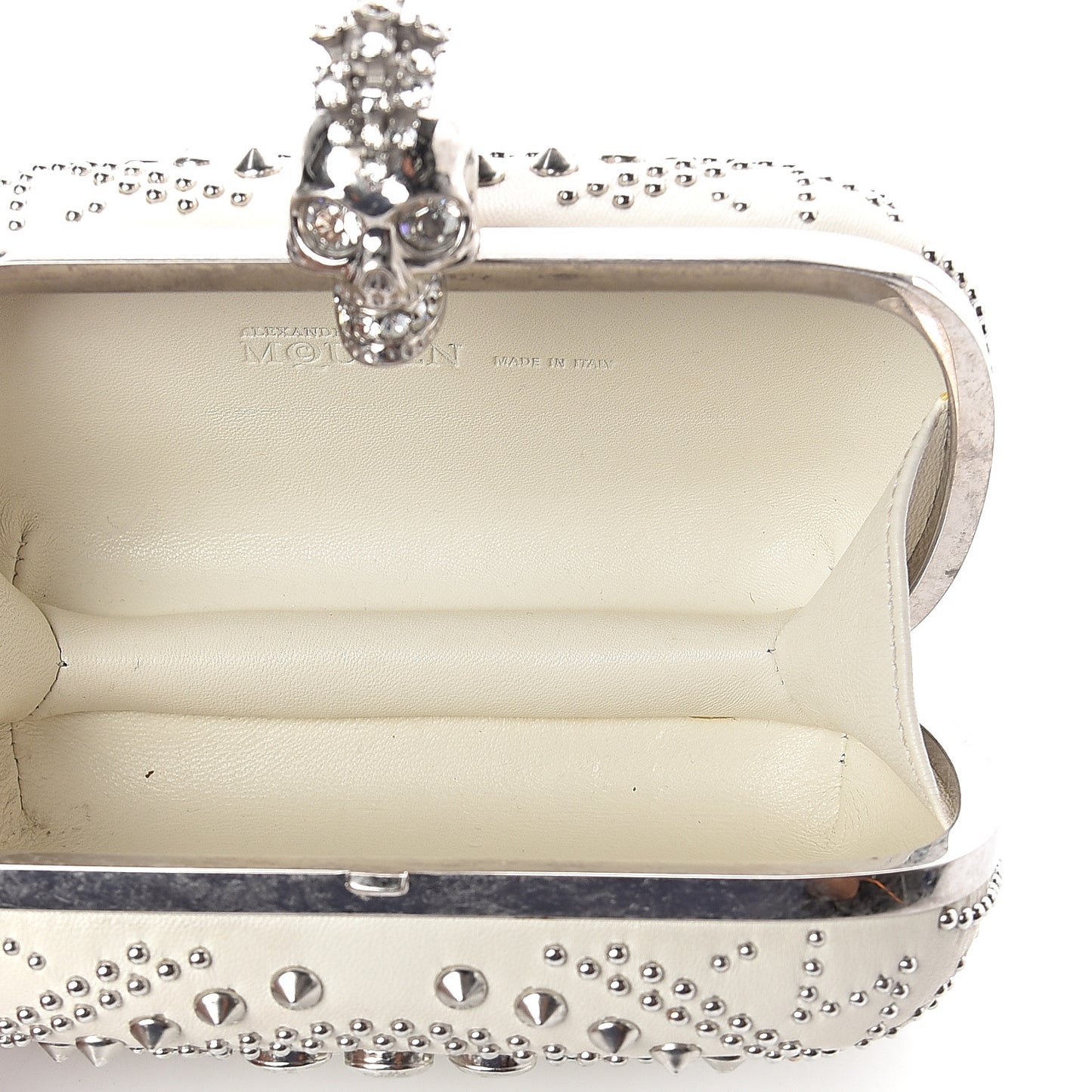 Nappa Studded Crochet Skull Box Clutch Ivory