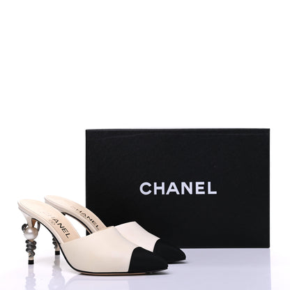 Chanel Lambskin Grosgrain Cap Toe Snake Pearl Mule 35 White Black 15 of 15