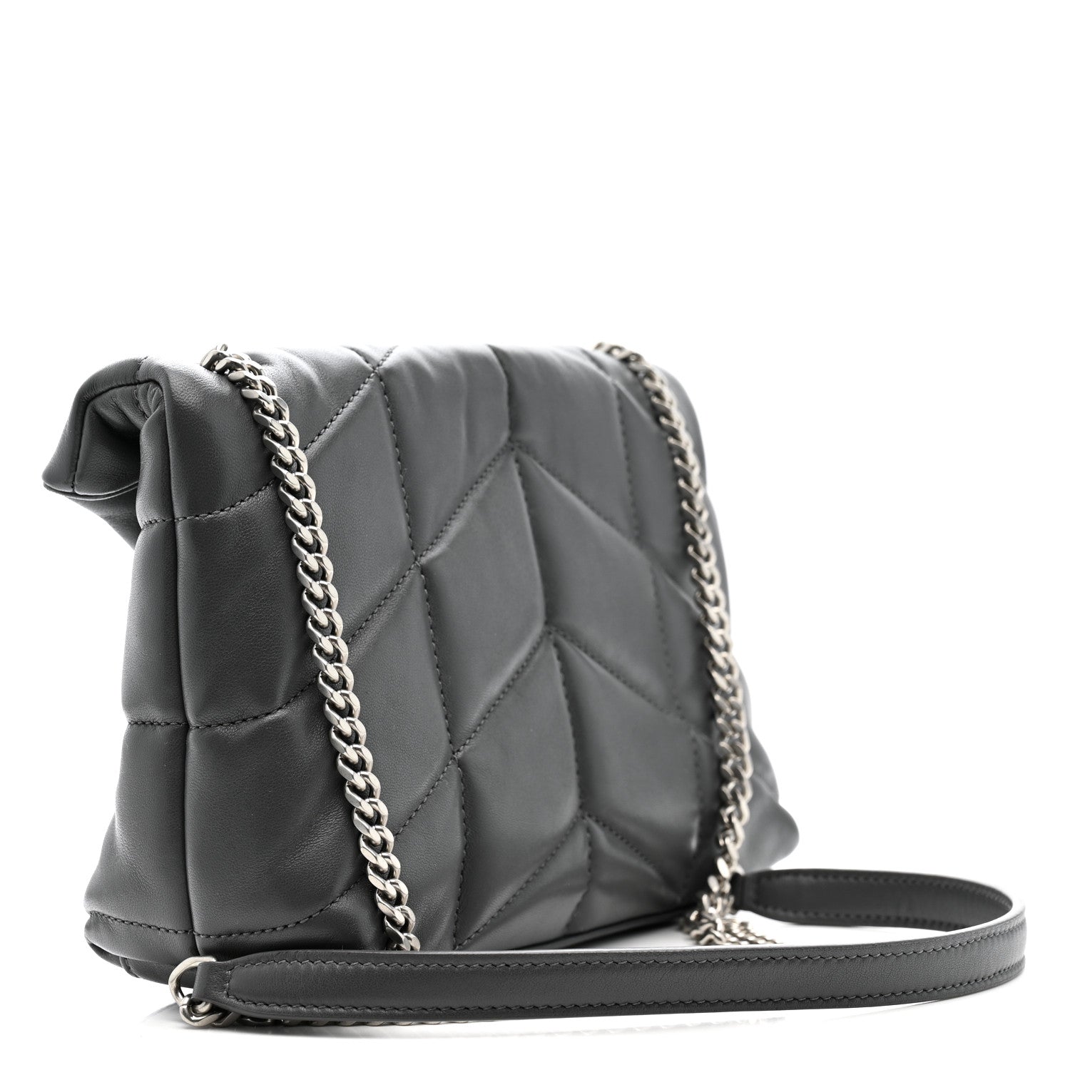Saint Laurent Lambskin Quilted Toy Loulou Puffer Monogram Chain Satchel Storm 3 of 12