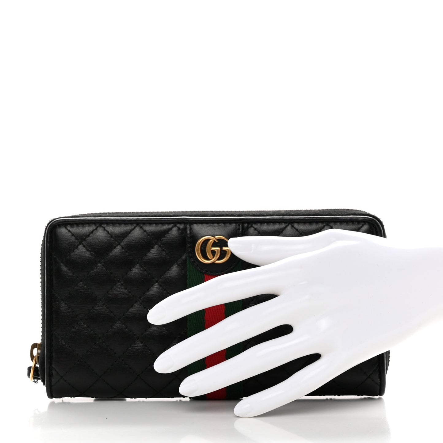 Calfskin Web Trapuntata GG Zip Around Wallet Black