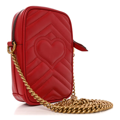 Gucci Calfskin Matelasse Mini GG Marmont Crossbody Bag Hibiscus Red 3 of 11