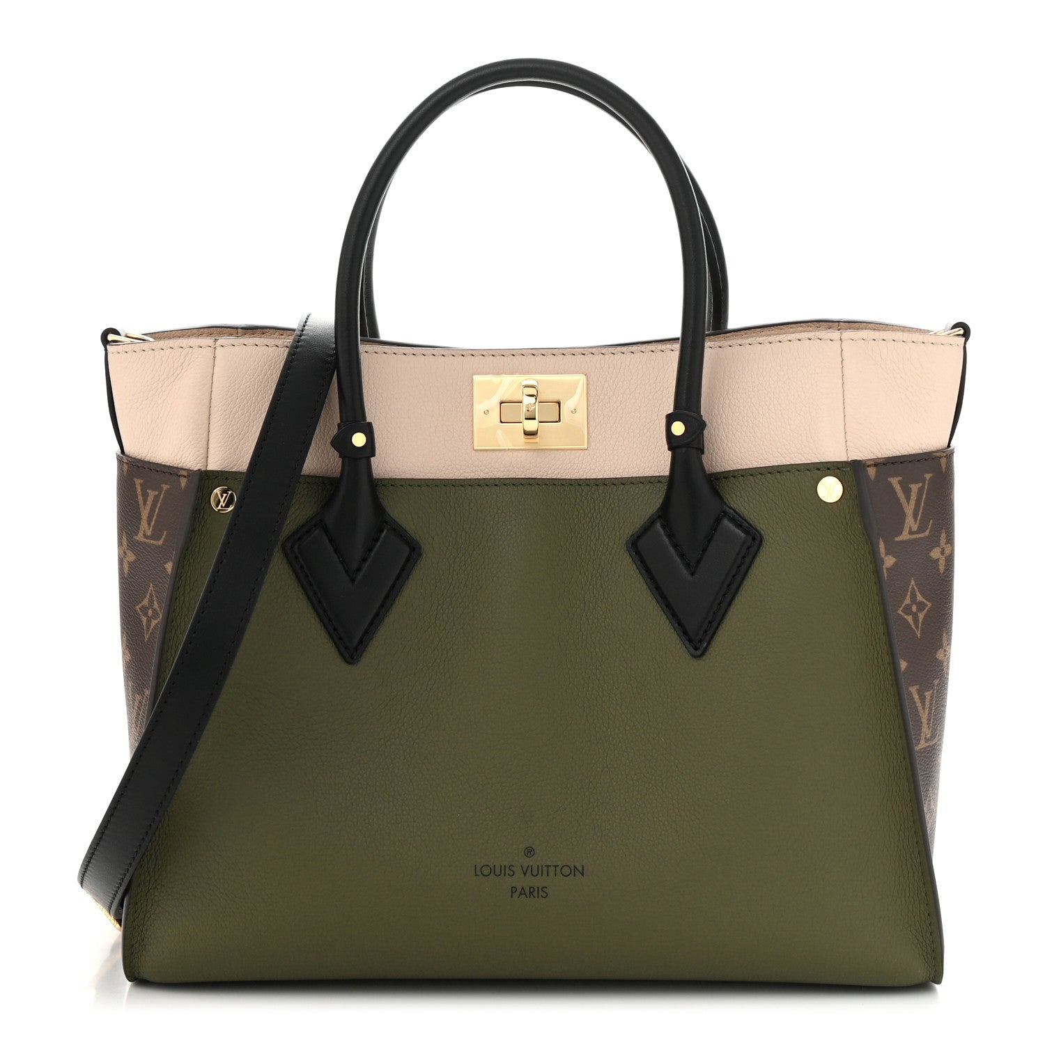 Louis Vuitton Calfskin Monogram On My Side MM Laurier Green Toffee Latte Beige 1 of 10