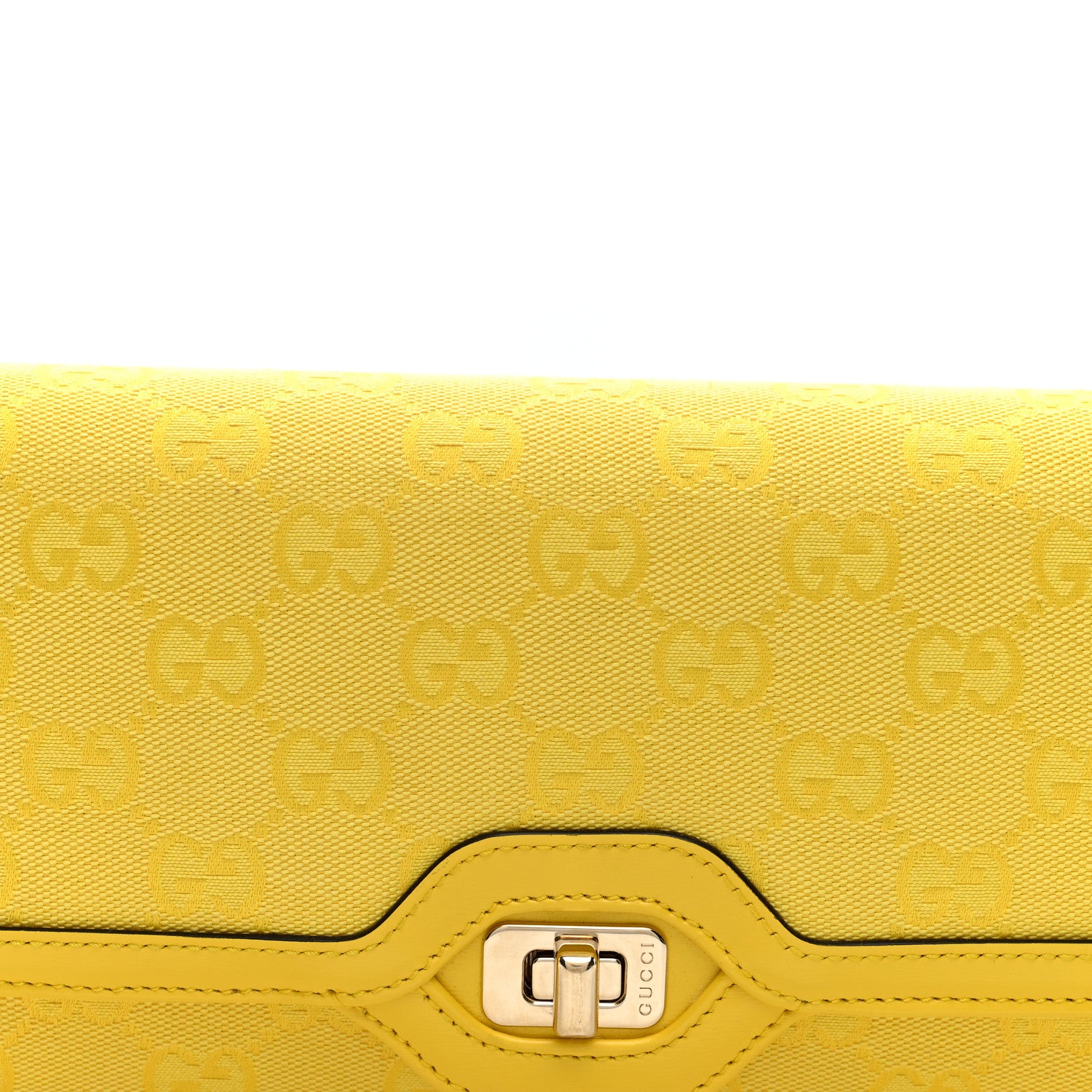Gucci GG Monogram Textured Dollar Calfskin Small Luce Shoulder Bag Yellow Yellow 7 of 9