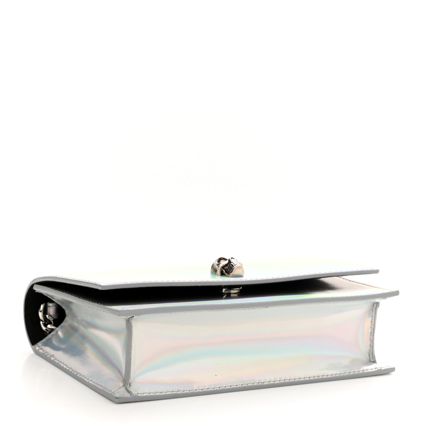 Iridescent Calfskin Skull Crossbody Silver