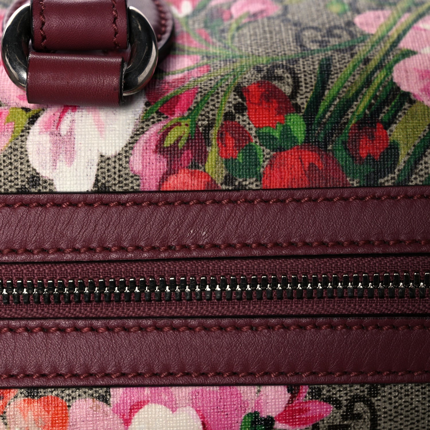 Gucci GG Supreme Monogram Blooms Medium Boston Beige Multicolor Dry Rose 12 of 13