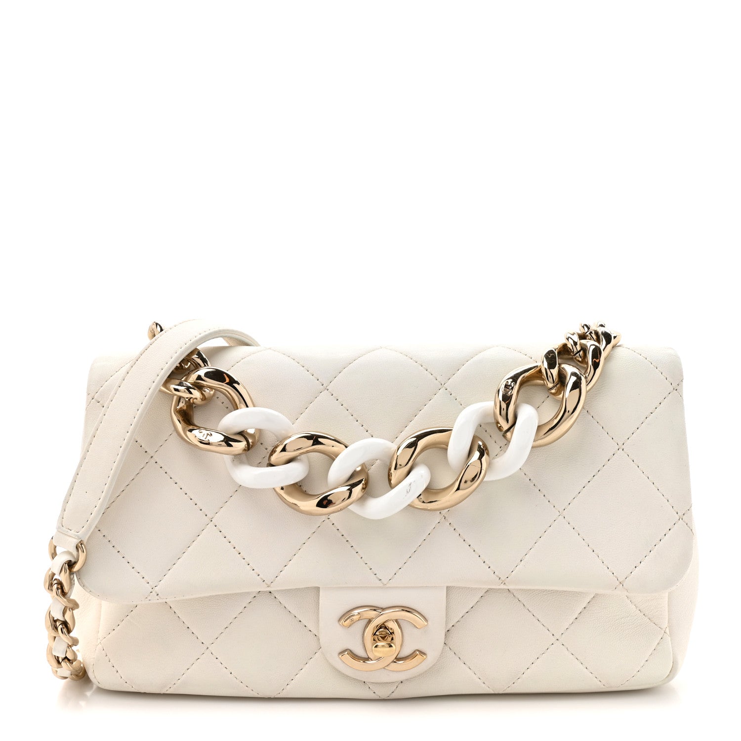 Chanel Lambskin Quilted Resin Bi-Color Chain Flap Bag White 1 of 14
