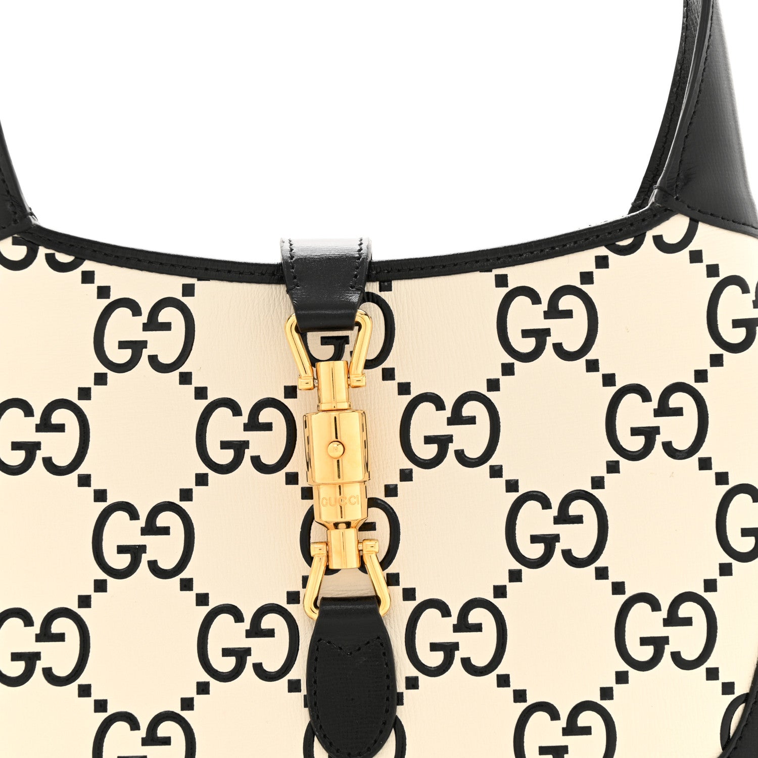 Gucci Azalea Calfskin GG Monogram Bi-Color Debossed Small Jackie 1961 Hobo Mystic White Black 8 of 11