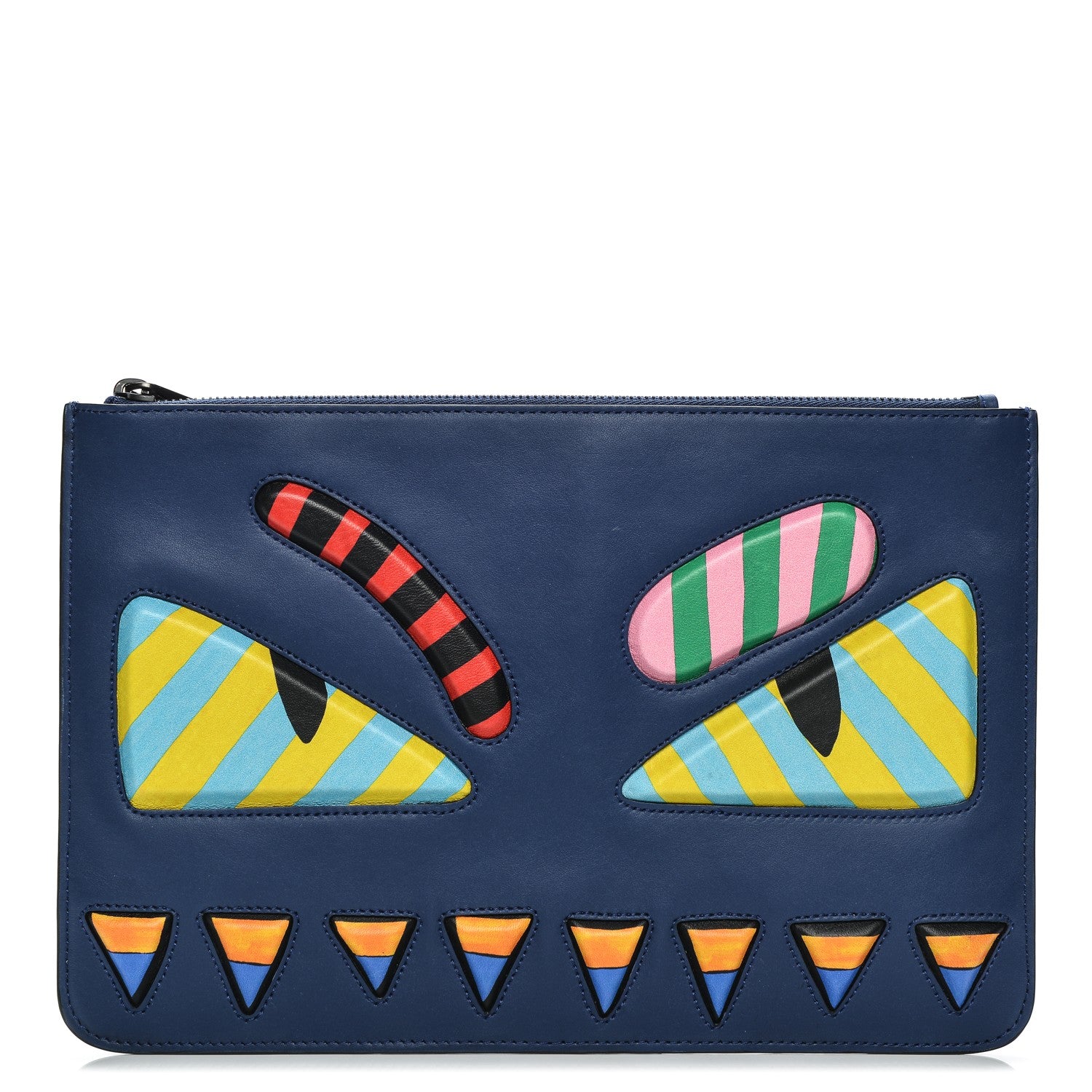Fendi Vitello Century Lined Monster Eyes Pouch True Blue Celeste Multicolor 1 of 6