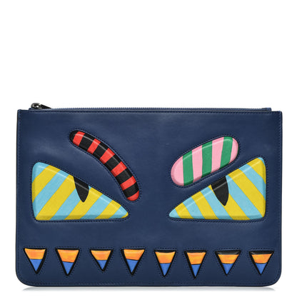 Fendi Vitello Century Lined Monster Eyes Pouch True Blue Celeste Multicolor 1 of 6