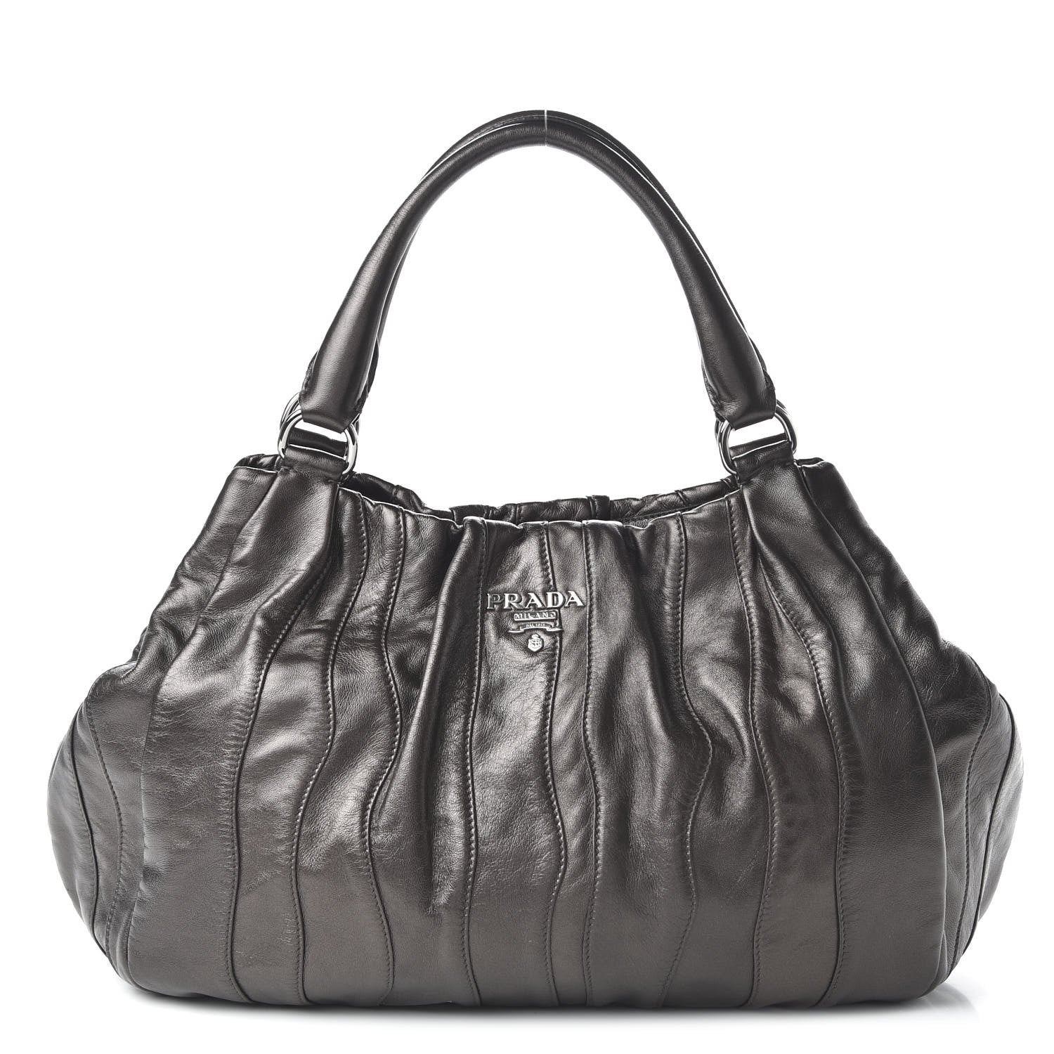 Prada Metallic Nappa Tessuto Mordore Stripes Shoulder Bag Grey 1 of 9