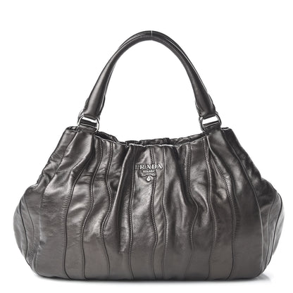 Prada Metallic Nappa Tessuto Mordore Stripes Shoulder Bag Grey 1 of 9