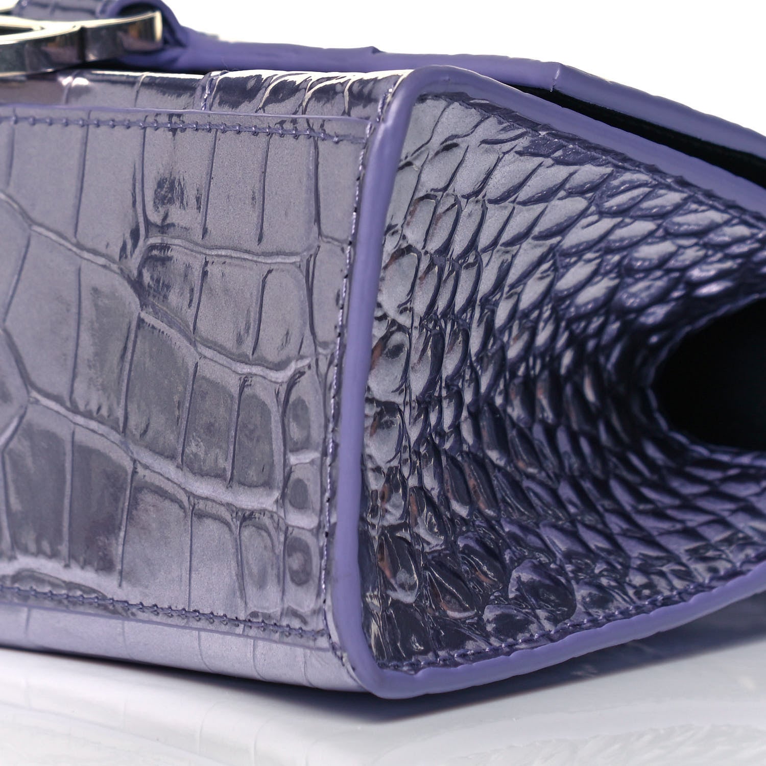 Balenciaga Metallic Calfskin Crocodile Embossed Hourglass Top Handle Bag XS Lilac 8 of 8