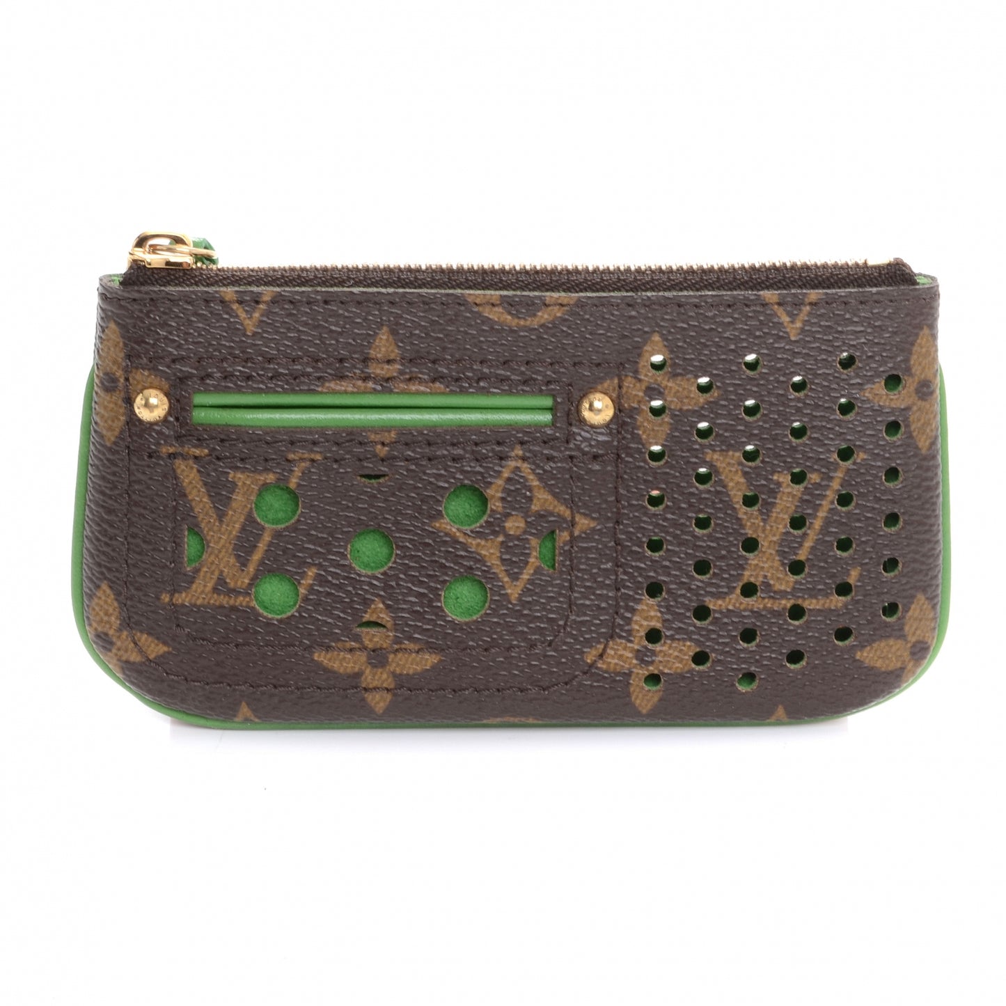 Monogram Perforated Key Pouch Green