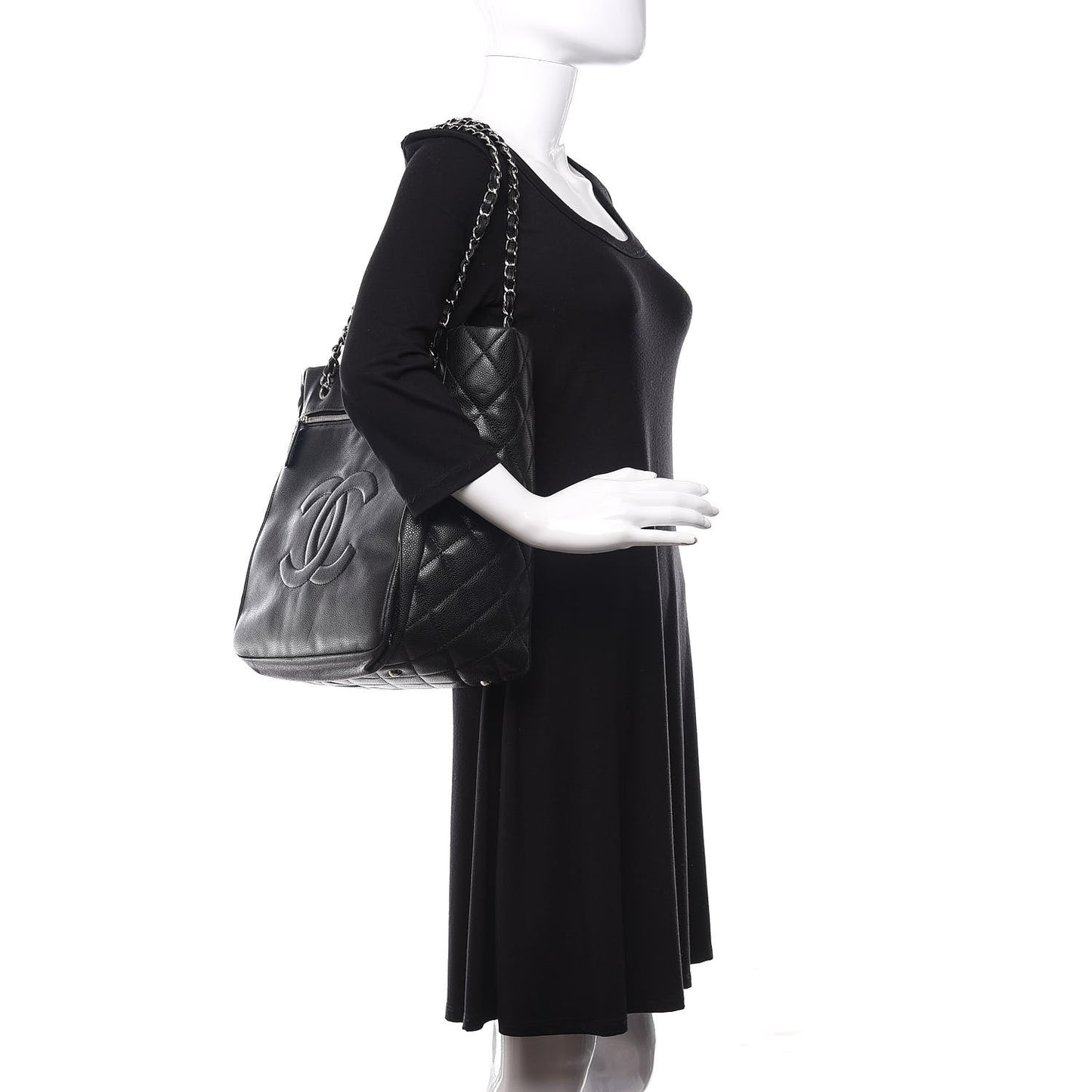Soft Caviar Large Timeless CC Shopping Tote Black