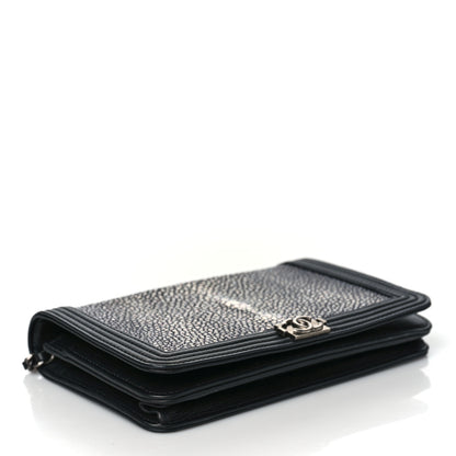 Chanel Galuchat Stingray Lambskin Boy Wallet On Chain WOC Black 4 of 12