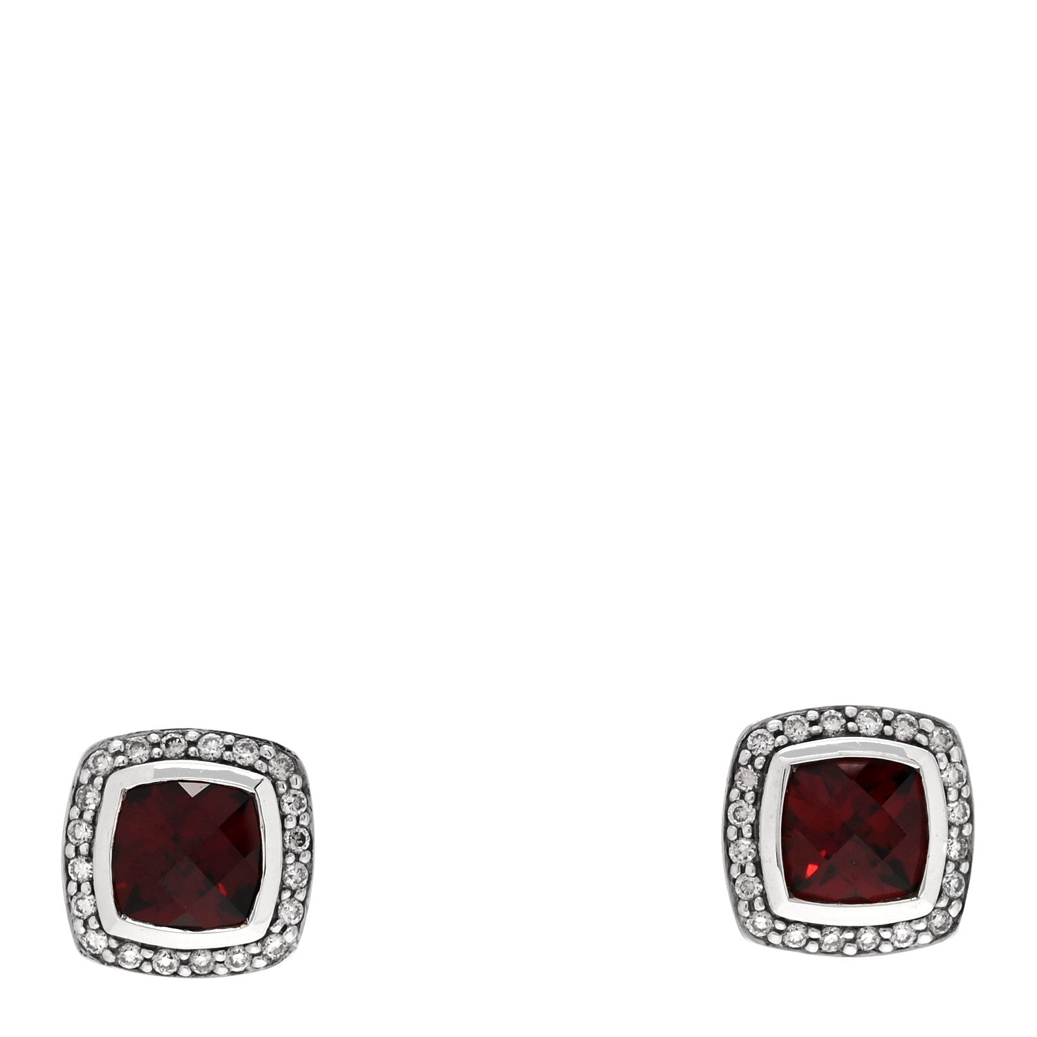 David Yurman Sterling Silver Diamond Garnet 7mm Petite Albion Earrings 1 of 4