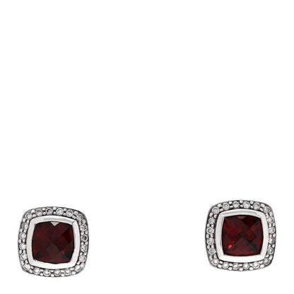 David Yurman Sterling Silver Diamond Garnet 7mm Petite Albion Earrings 1 of 4