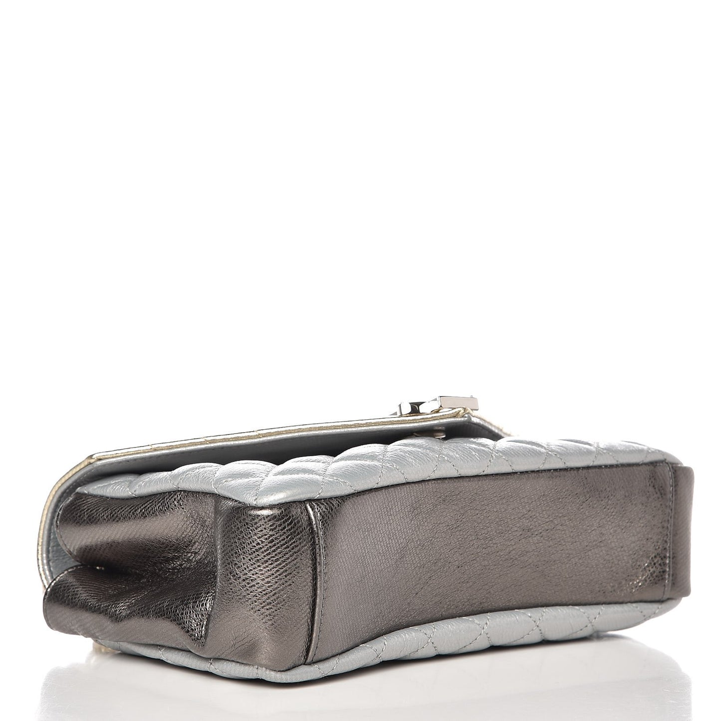 Metallic Calfskin Tri-Quilt Monogram Medium College Bag Gold Argento