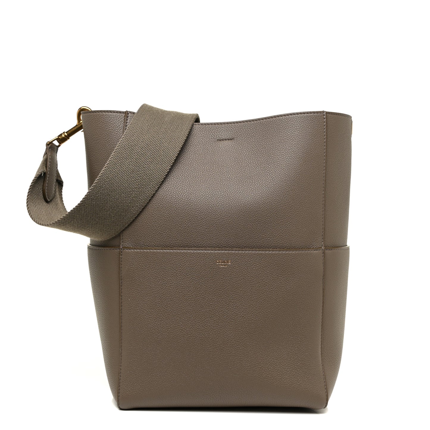 Soft Grained Calfskin Sangle Bucket Bag Taupe
