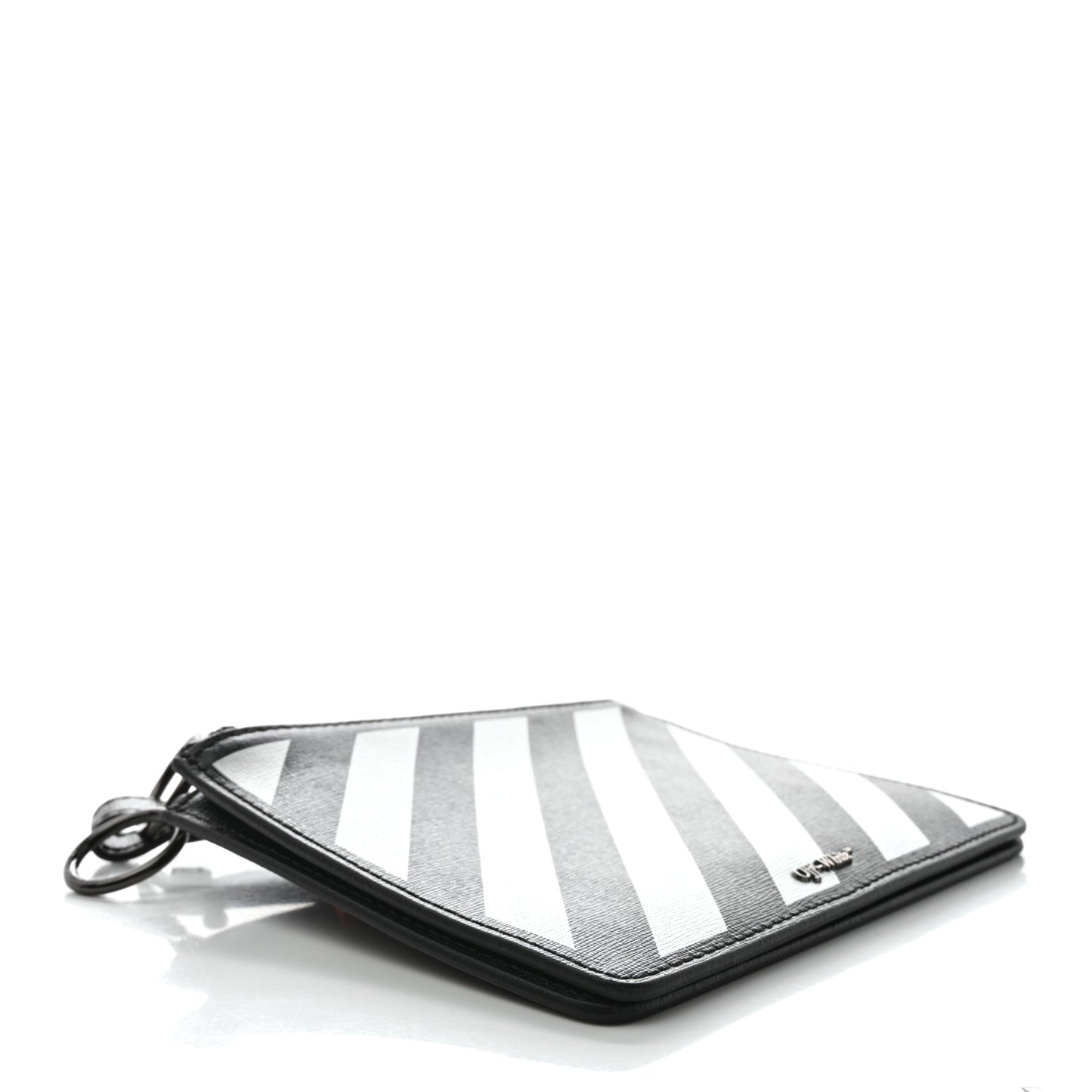 Saffiano Striped Diag Flat Pouch Black White