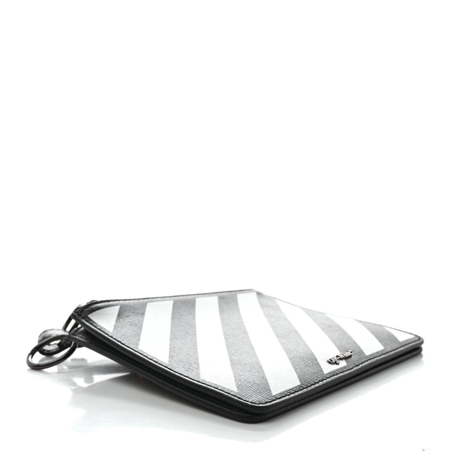 Off-White Saffiano Striped Diag Flat Pouch Black White 4 of 7