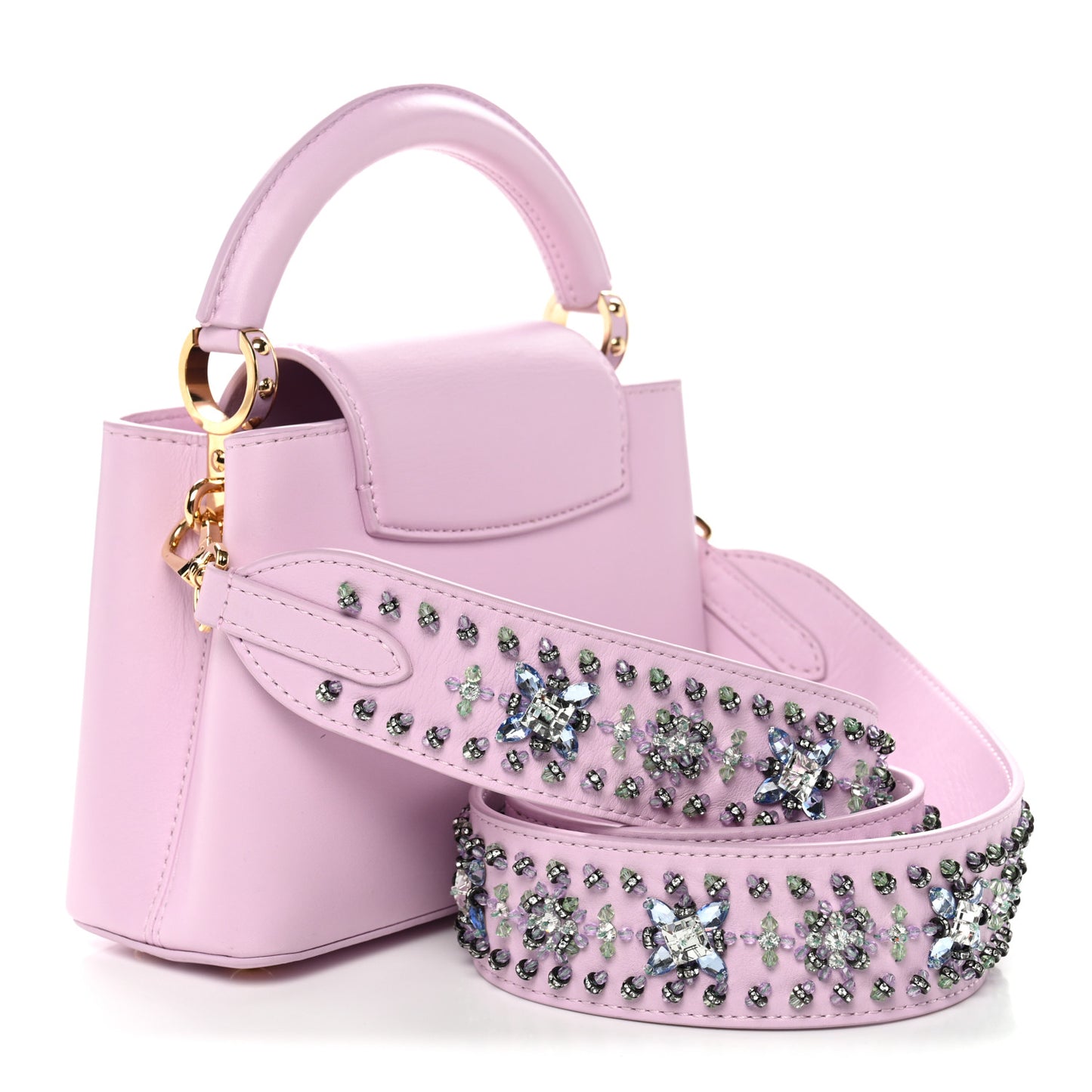 Smooth Calfskin Swarovski Crystal Mini Capucines Wisteria Purple