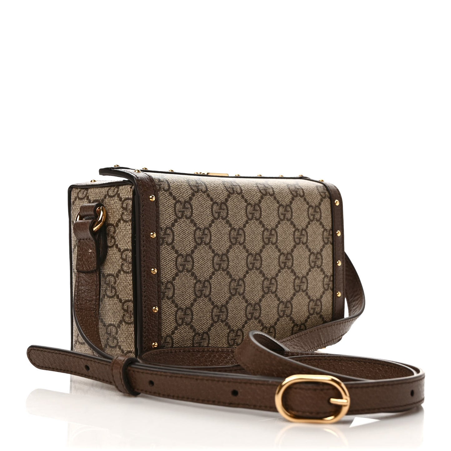 GG Supreme Monogram Textured Dollar Calfskin Mini Trunk Shoulder Bag Beige Ebony New Acero