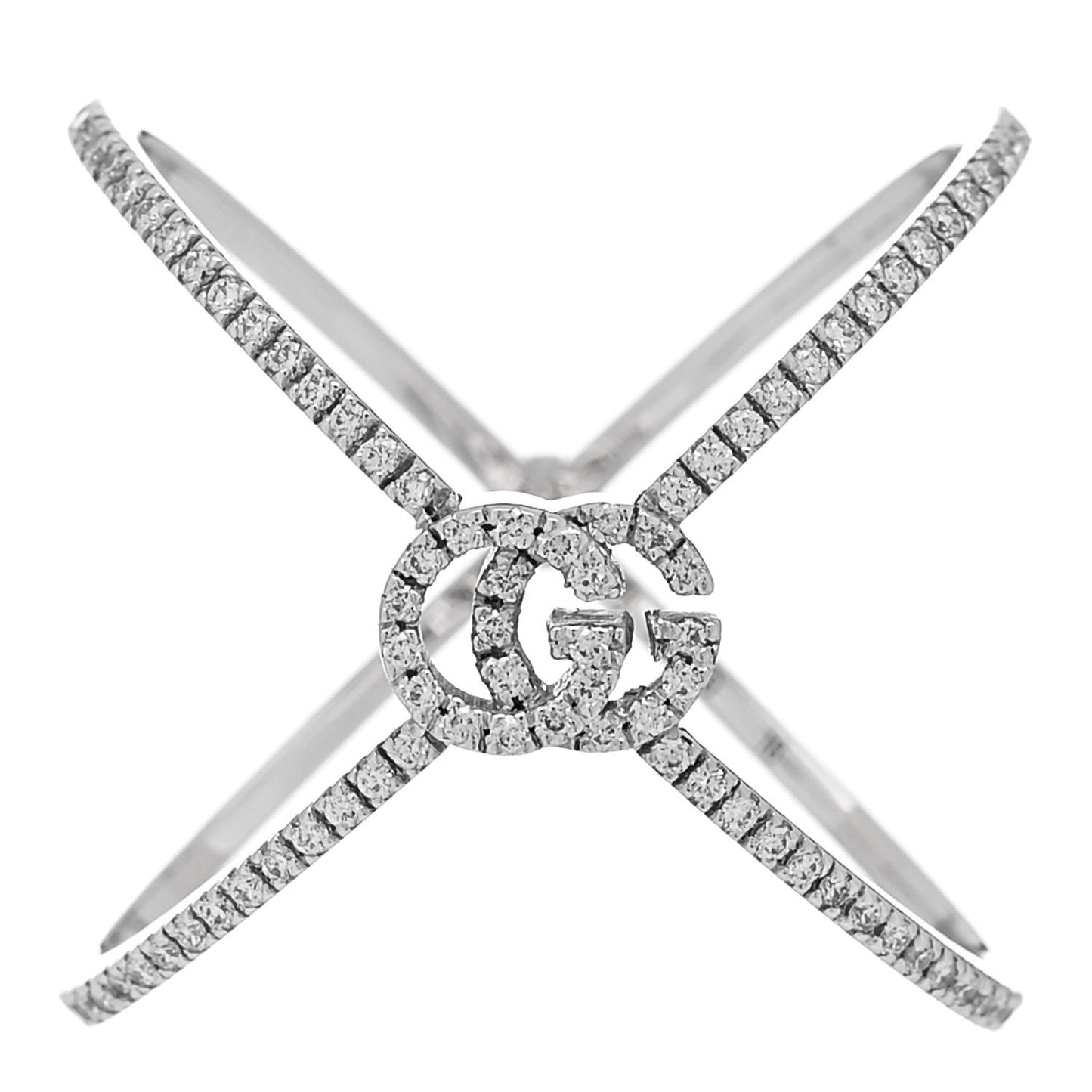 18K White Gold Diamond Running G Cross Ring 56 7.5