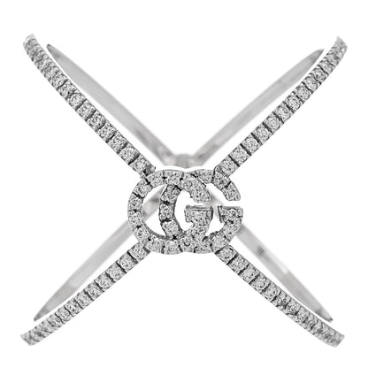 Gucci 18K White Gold Diamond Running G Cross Ring 56 7.5 1 of 5