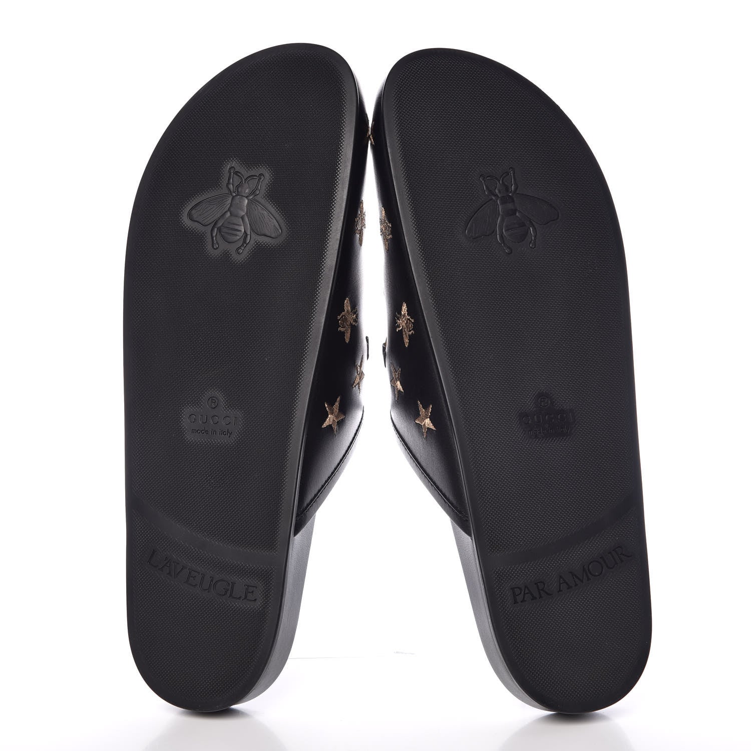 Gucci Calfskin Bee Star Embroidered Mens Horsebit River Slippers 12 Black 5 of 9