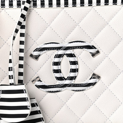 Chanel Caviar Quilted Striped Medium CC Filigree Vanity Case White Black 10 of 11