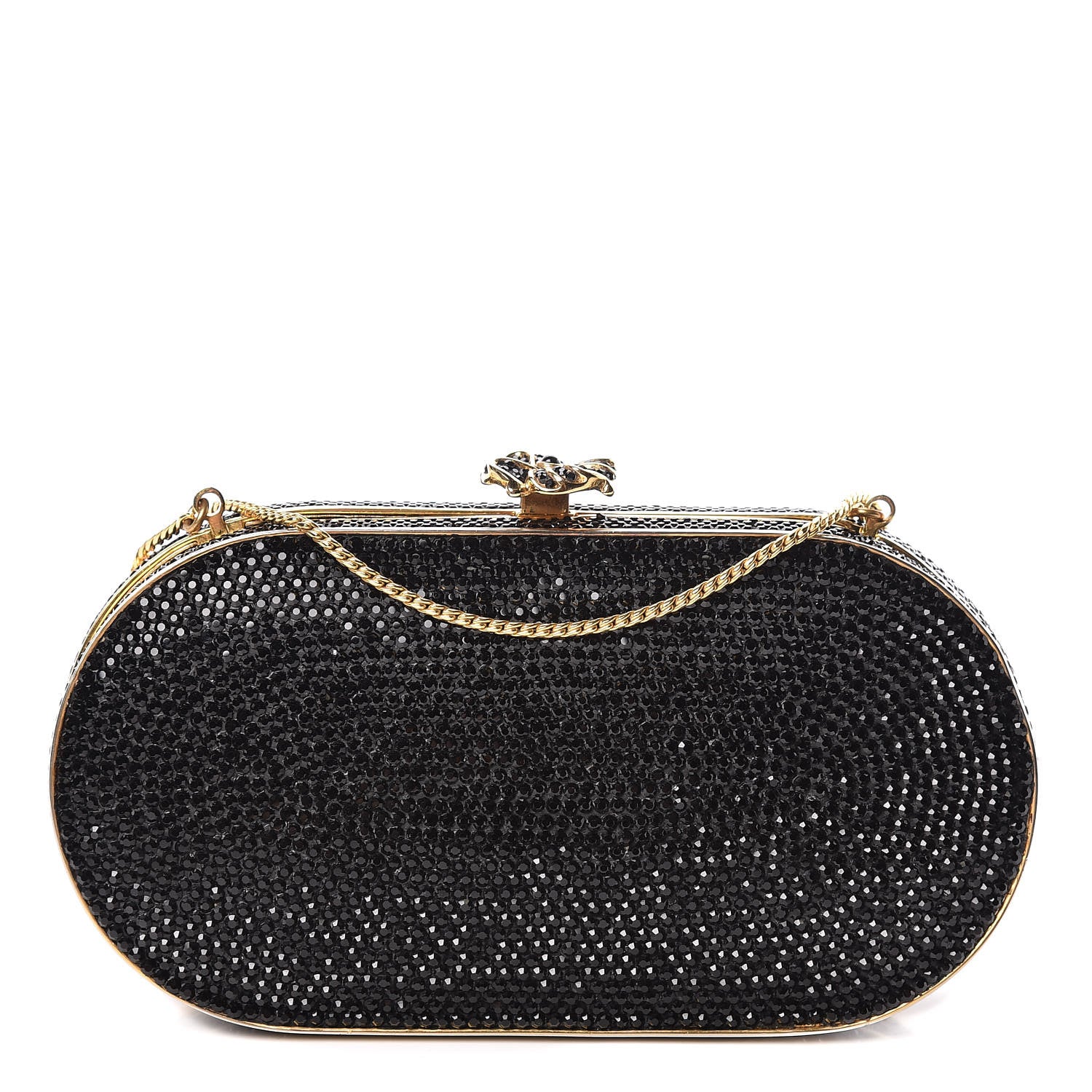 Judith Leiber Swarovski Crystal Minaudiere Clutch Black Gold 1 of 10
