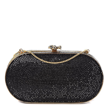 Judith Leiber Swarovski Crystal Minaudiere Clutch Black Gold 1 of 10