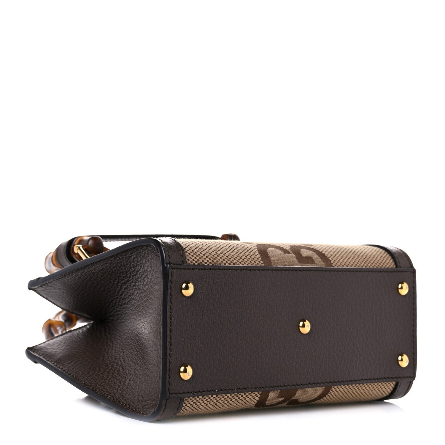 Gucci Monogram Jumbo GG Textured Dollar Calfskin Mini Diana Tote Bag Camel Ebony New Acero 4 of 10