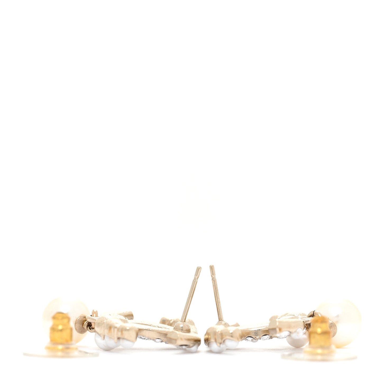 Crystal Pearl CC Drop Earrings Gold