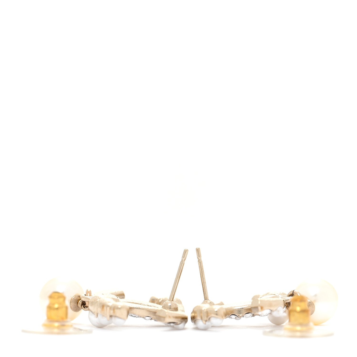 Chanel Crystal Pearl CC Drop Earrings Gold 3 of 6