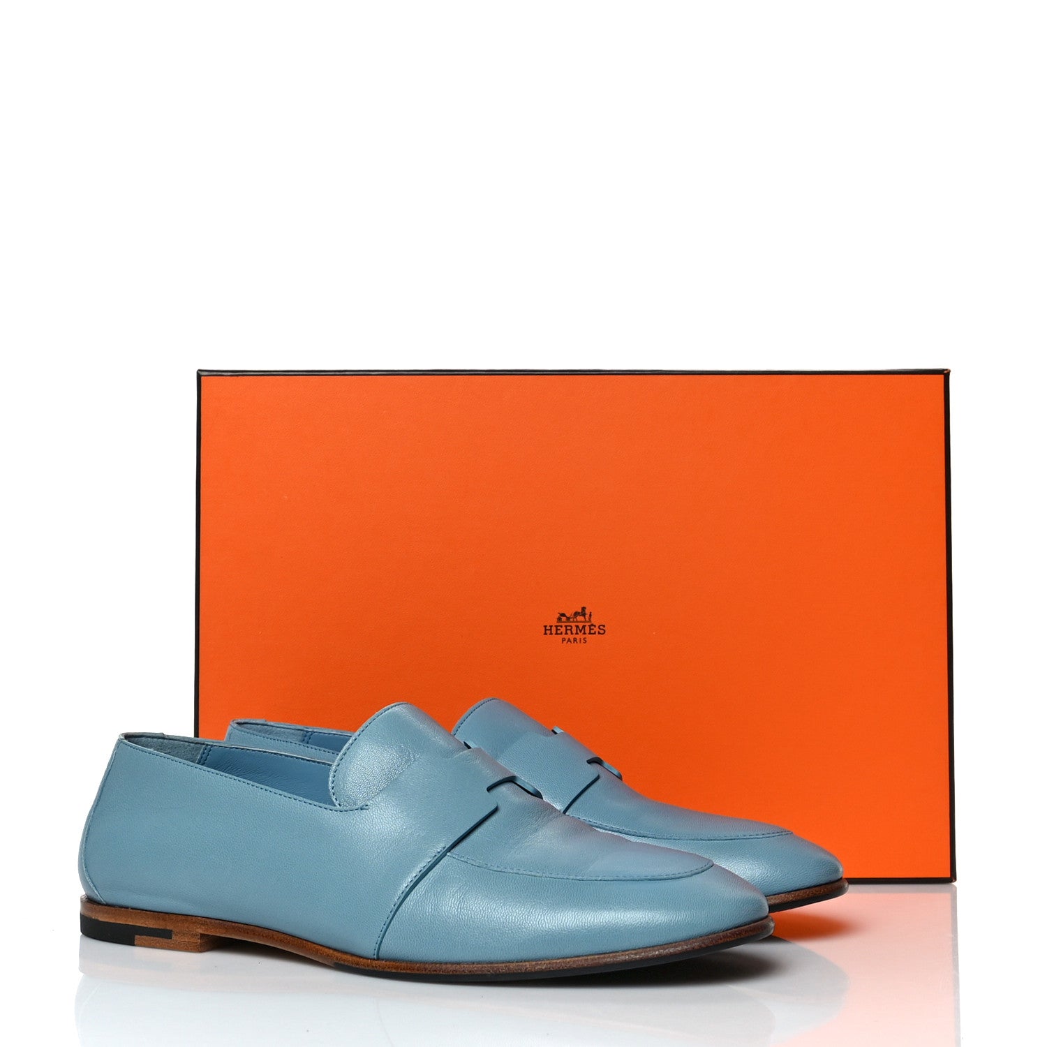 Hermes Goatskin Womens Ancora Moccasin Loafers 37 Bleu Dorset 11 of 11