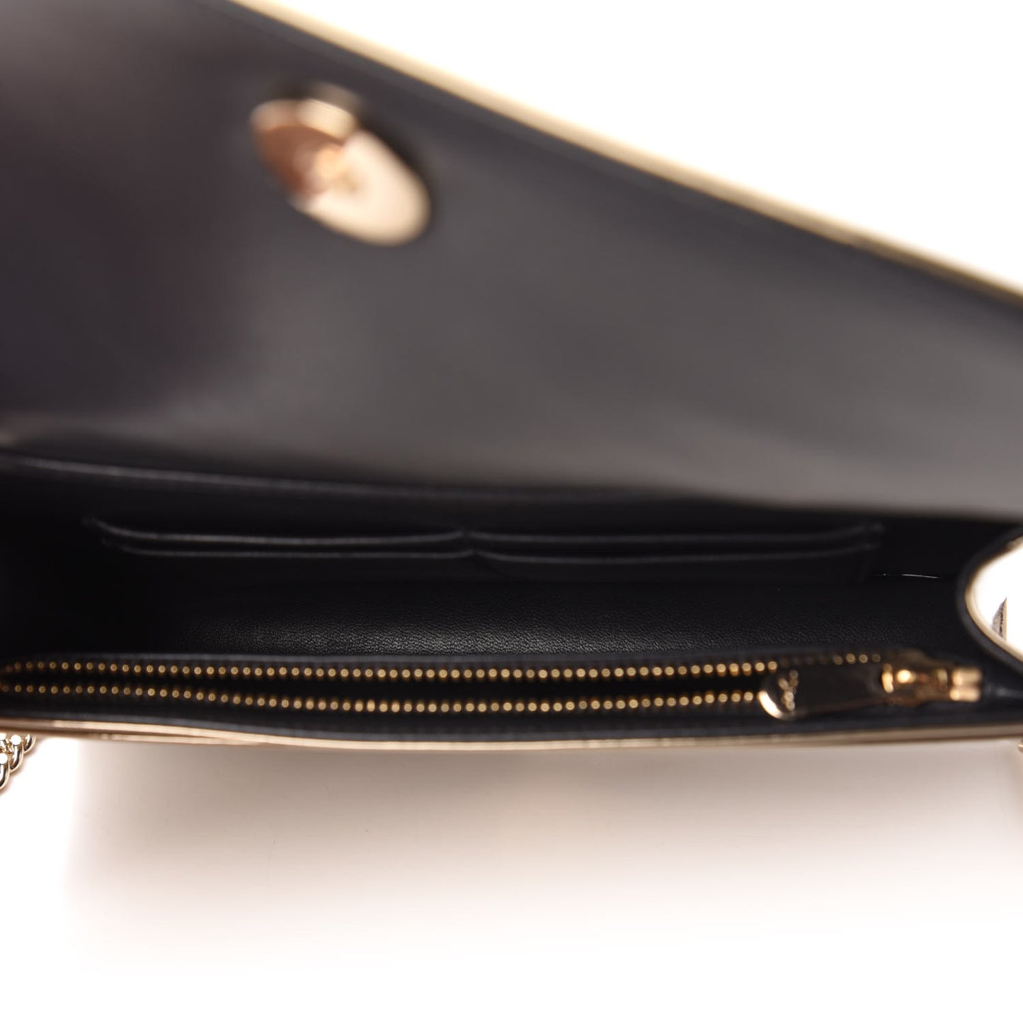 Metallic Patent Micro-Cannage Diorama Wallet on Chain Pouch Gold