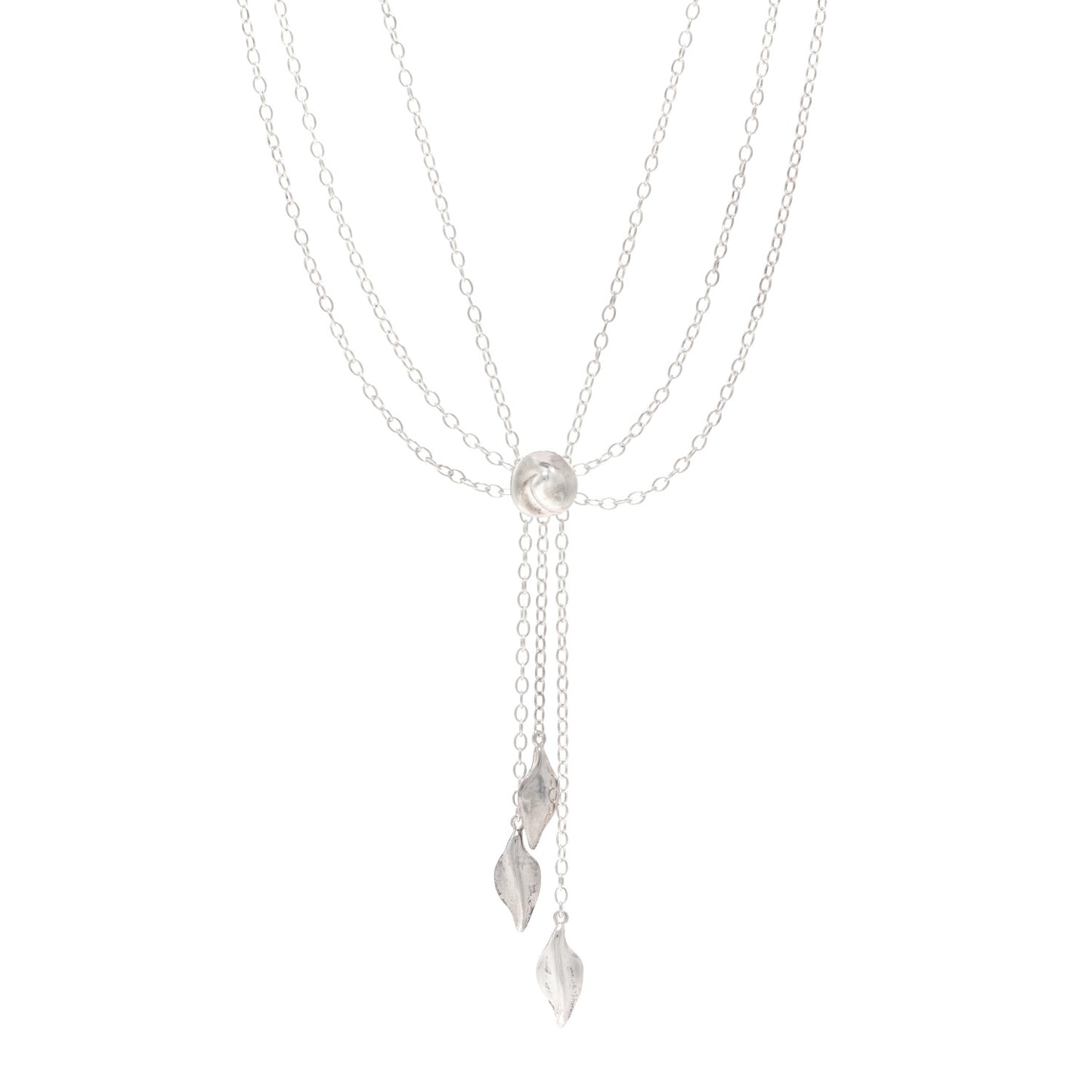 Sterling Silver Three Leaf Drop Pendant Necklace