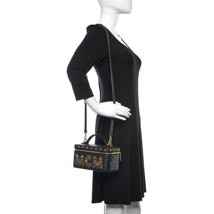 MCM Calfskin Studded Rockstar Vanity Case Black 2 of 13