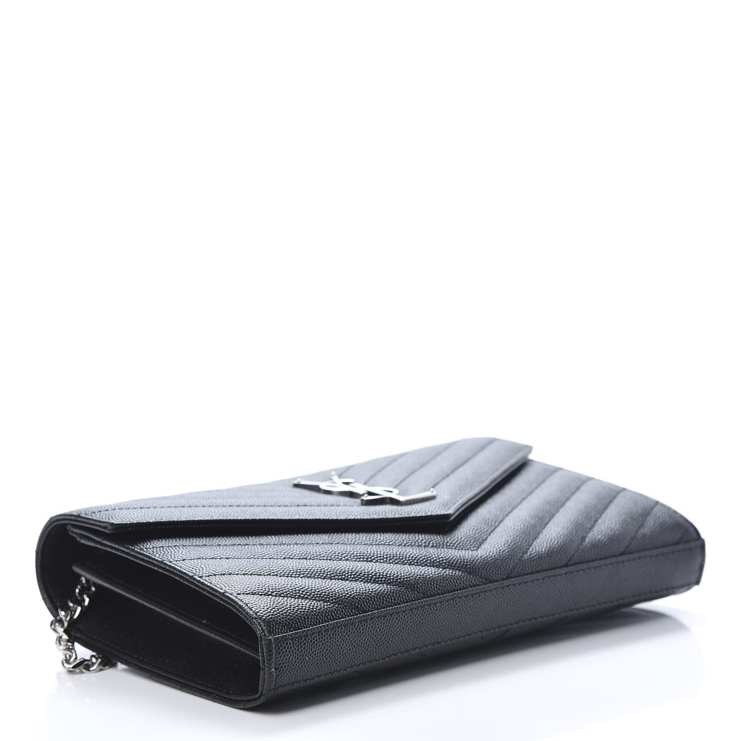 Grain De Poudre Matelasse Chevron Monogram Chain Wallet Black