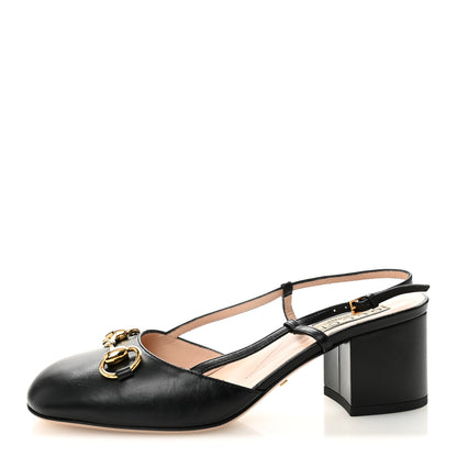 Gucci Malaga Kid Horsebit 70mm Slingback Pumps 36  Black 1 of 9