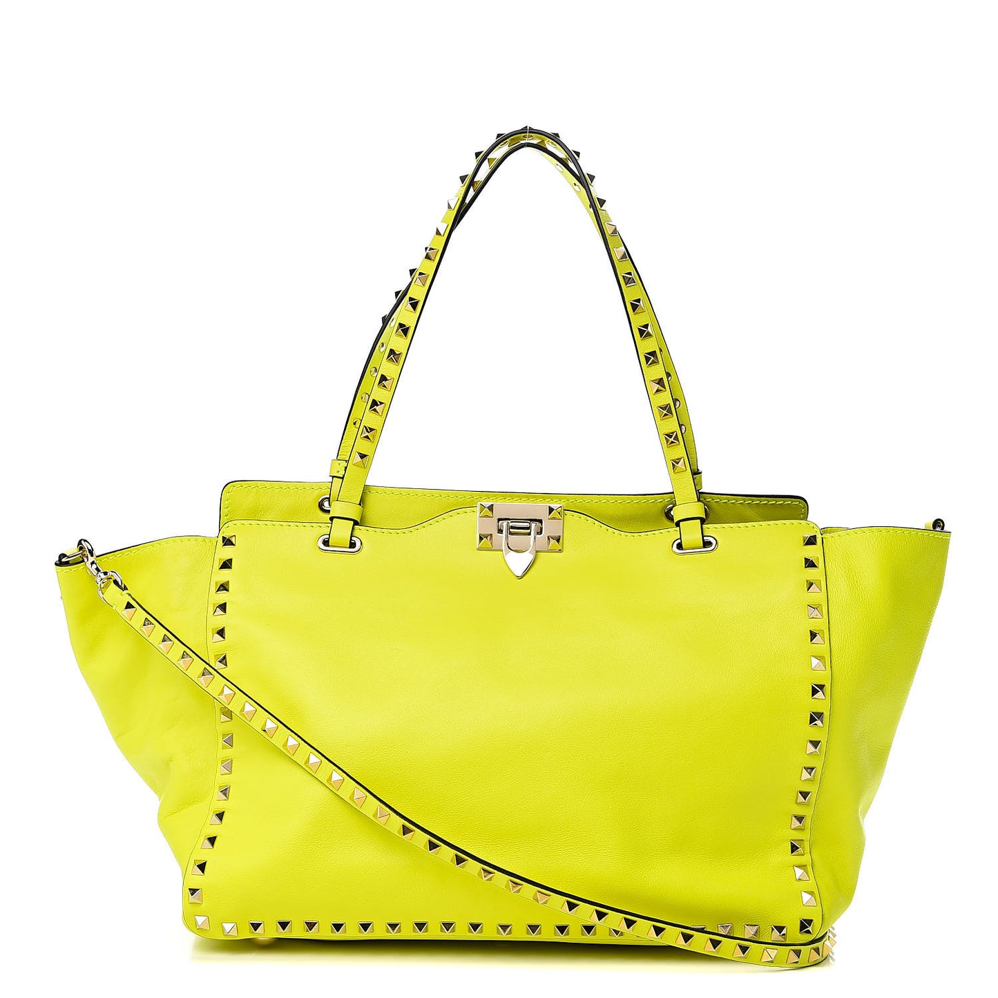Vitello Medium Rockstud Tote Yellow Fluo
