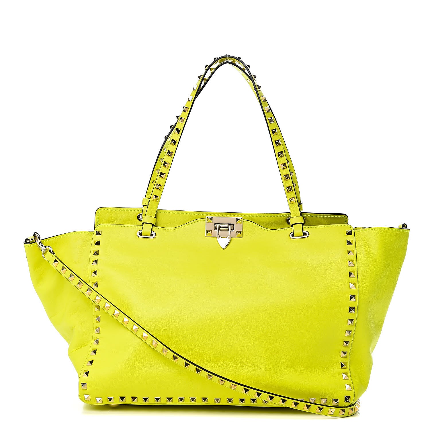 Valentino Garavani Vitello Medium Rockstud Tote Yellow Fluo 1 of 16