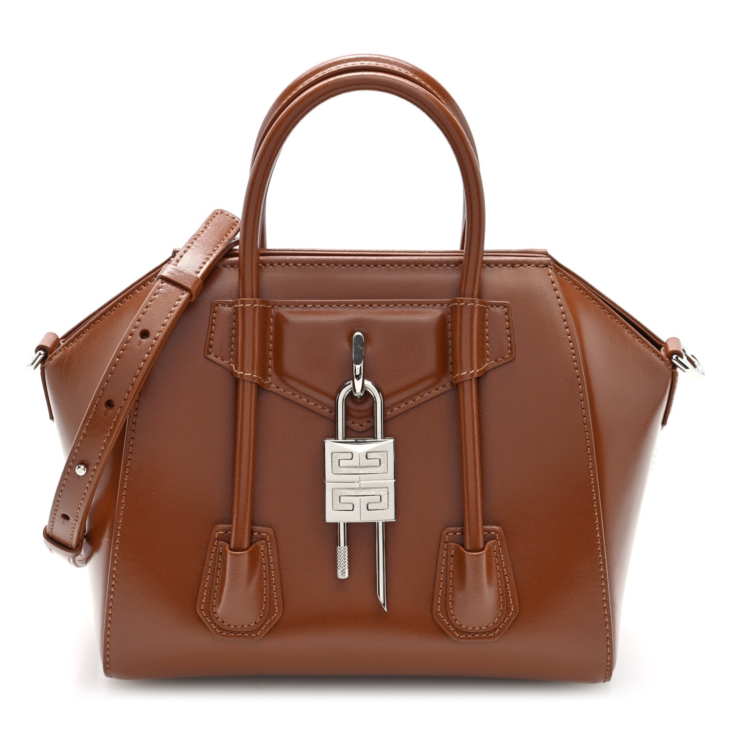Givenchy Box Calfskin Mini Lock Antigona Shoulder Bag Tan 1 of 9